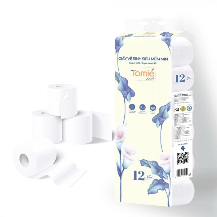 Giấy vệ sinh TOMIÉ siêu mềm mịn – 12 cuộn/dây, 10 dây/bịch