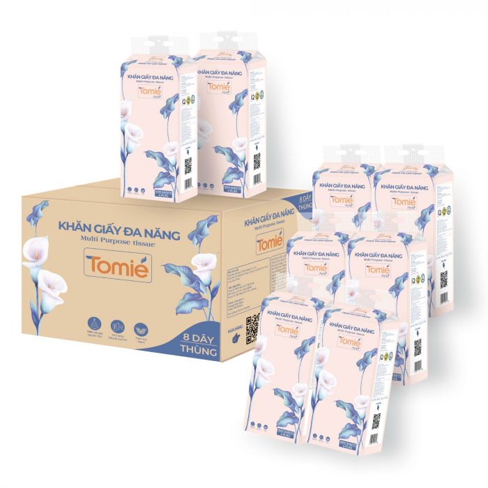 Giấy rút đáy đa năng TOMIÉ 1000 tờ – 8 dây/thùng