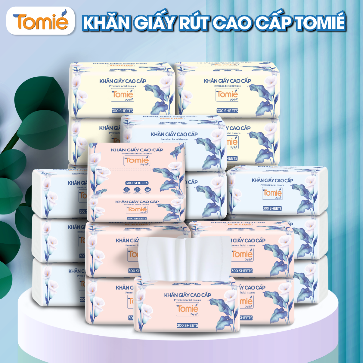 Giấy rút TOMIÉ 300 tờ/gói , 10 gói/Lốc, 100 gói/bịch