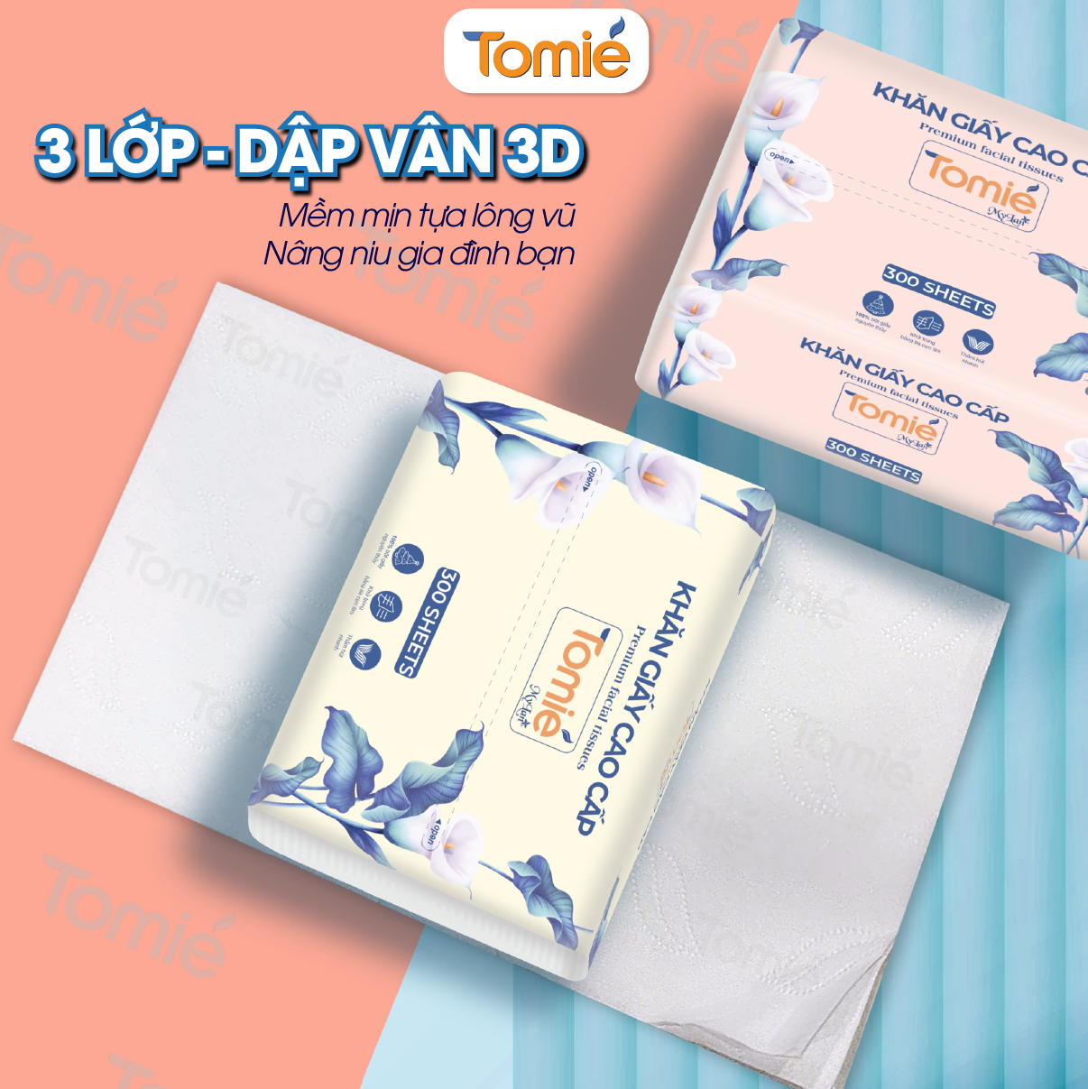 Giấy rút TOMIÉ 300 tờ/gói , 10 gói/Lốc, 100 gói/bịch