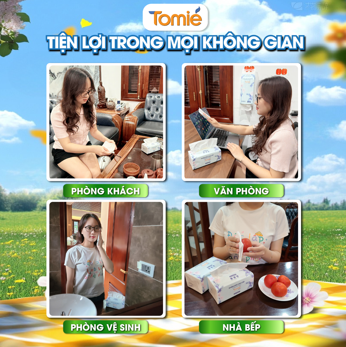 Khăn giấy cao cấp TOMIÉ 400 tờ 175×155 mm, 20 gói/thùng