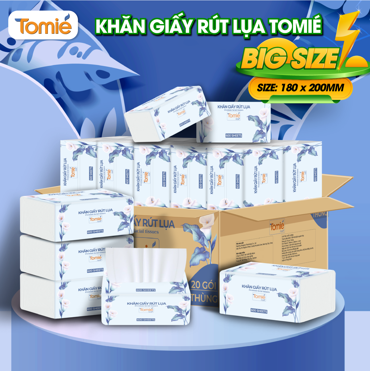 Khăn giấy lụa TOMIE 600 tờ; 5 gói/lốc