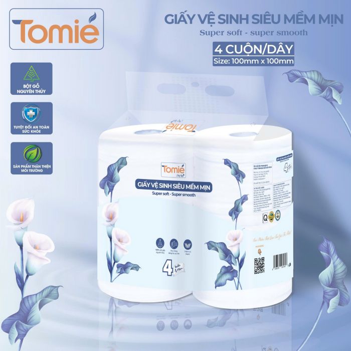 Giấy vệ sinh siêu mềm mịn TOMIÉ – 4 cuộn/dây, 12 dây/bịch