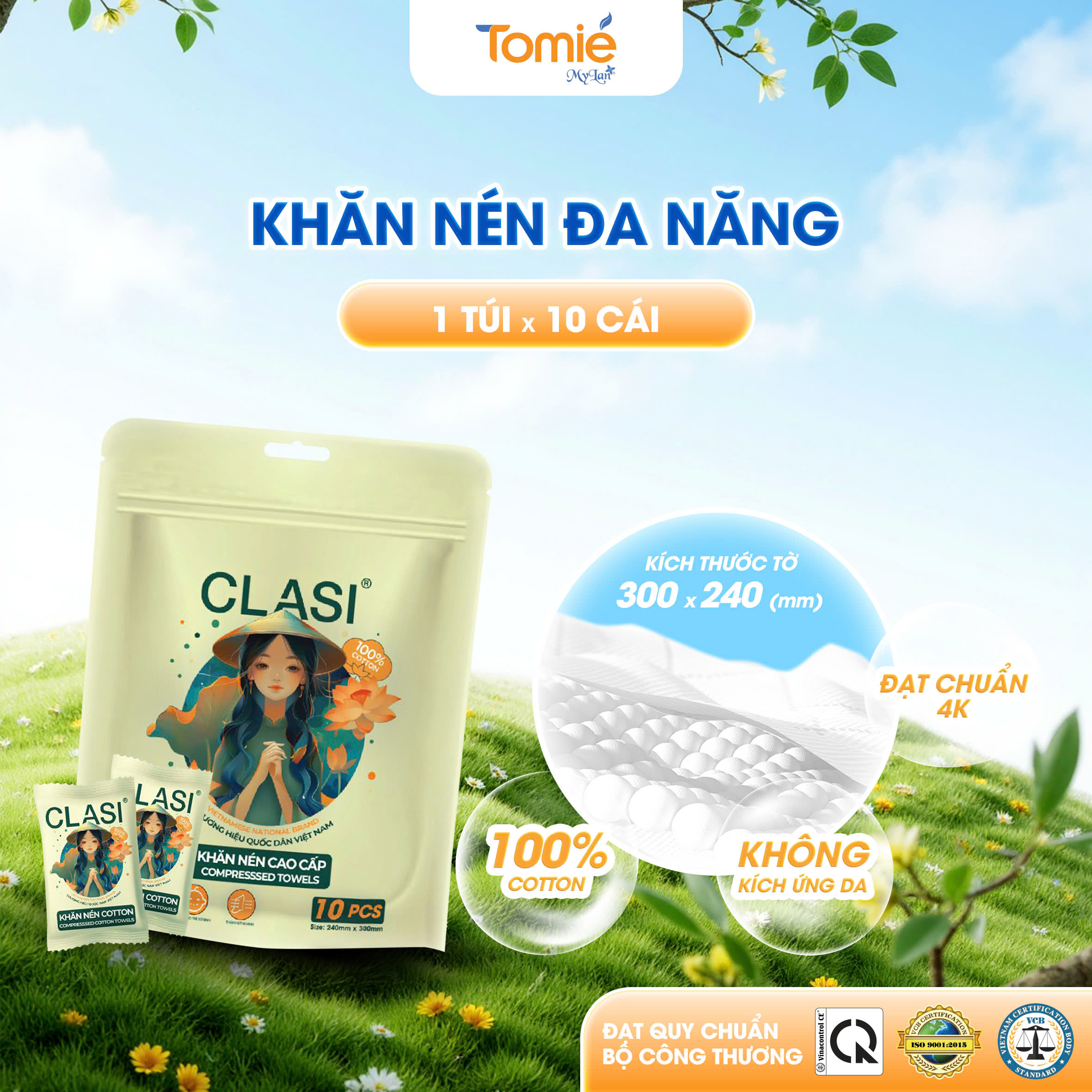 CLASI - Túi khăn nén - 10 cái/túi