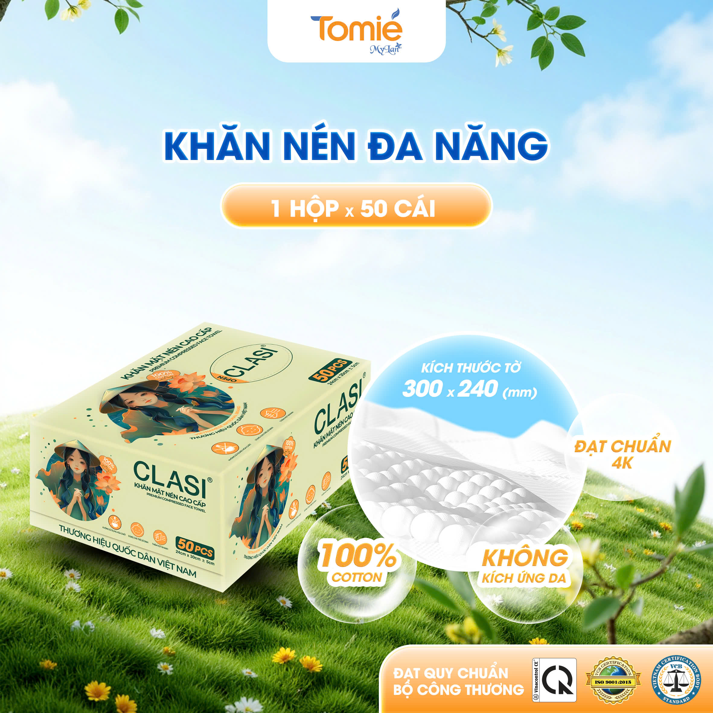 CLASI - Túi khăn nén 240mm x 300mm - 50 cái/ hộp