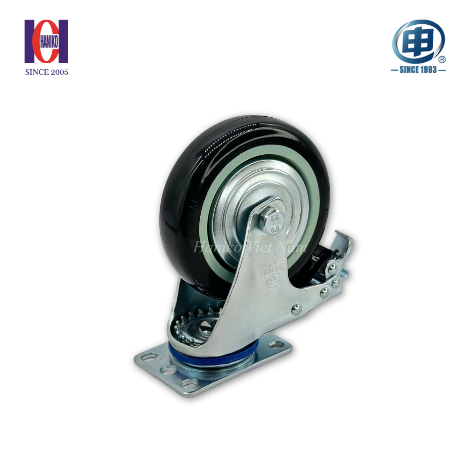 Bánh xe shenpai PU phi 125 xoay khóa bản 32