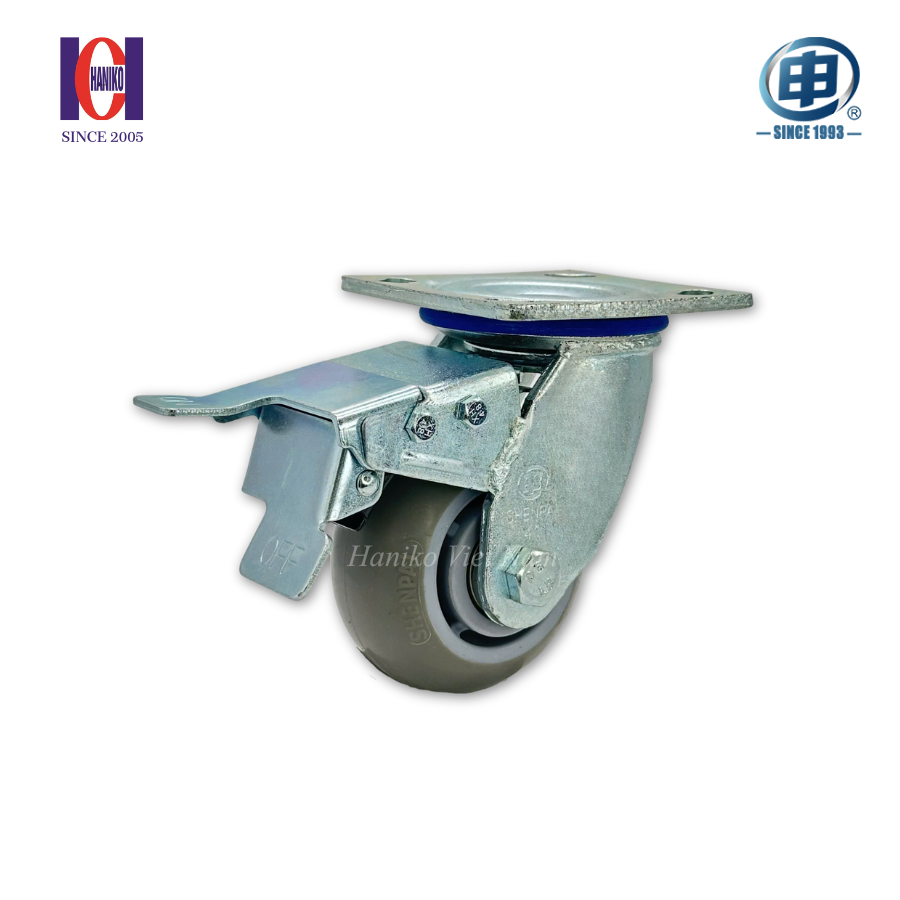 Bánh xe shenpai TPR phi 100 xoay khóa bản 50