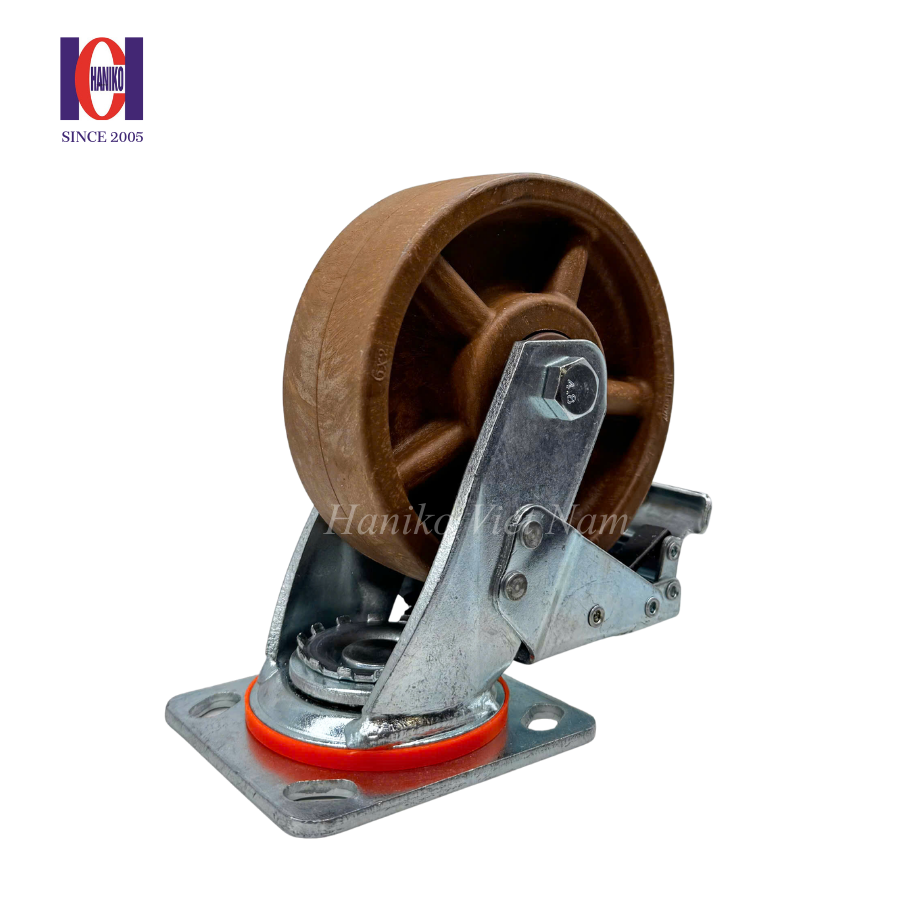 Bánh xe chịu nhiệt nâu phi 150 xoay khóa