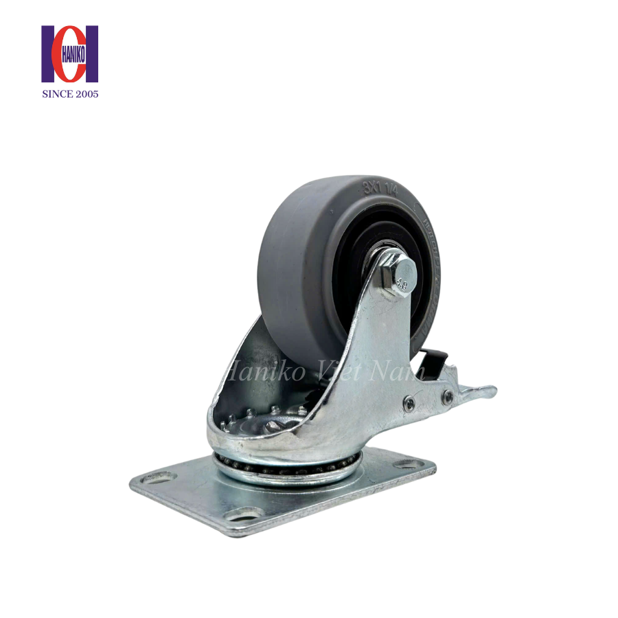 Bánh xe cao su xám chống tĩnh điện phi 75 xoay khóa
