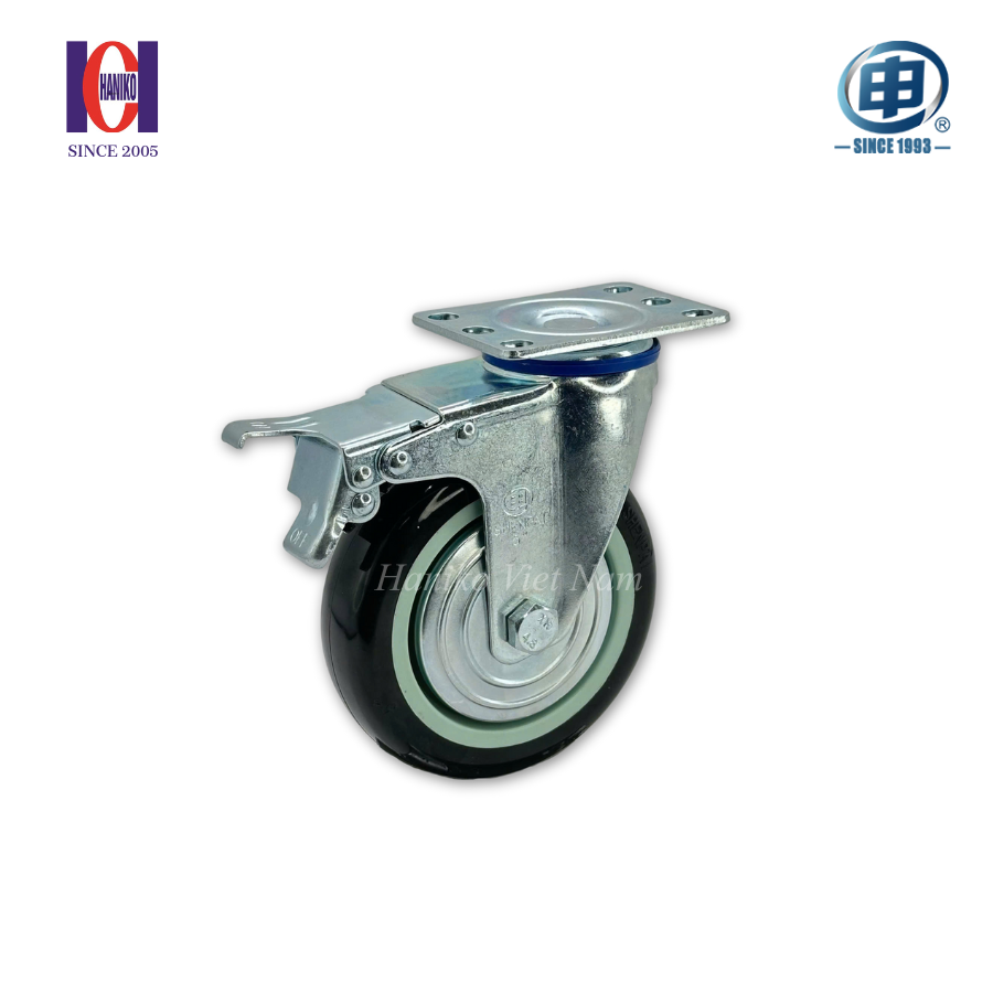Bánh xe shenpai PU phi 125 xoay khóa bản 32