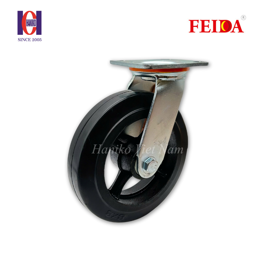 Bánh xe feida cao su gang phi 200 xoay