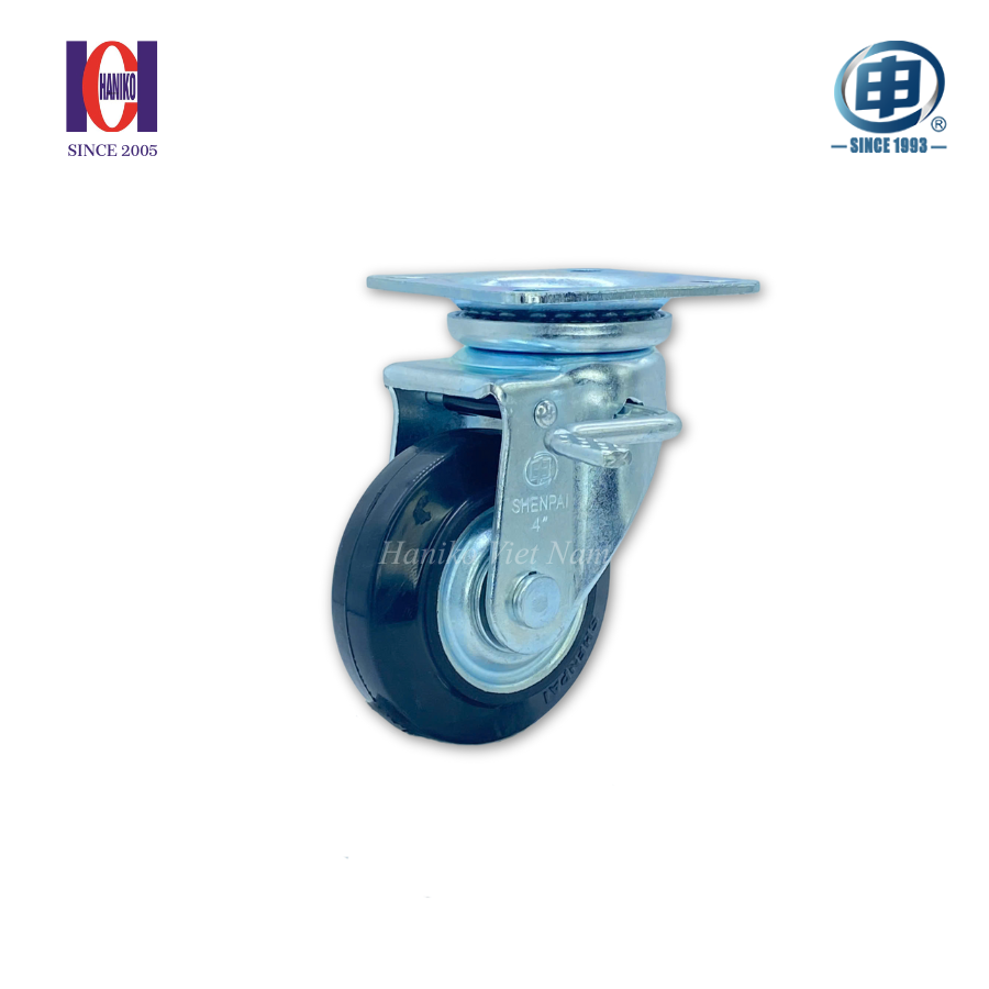 Bánh xe shenpai cao su phi 100 xoay khóa bản 38