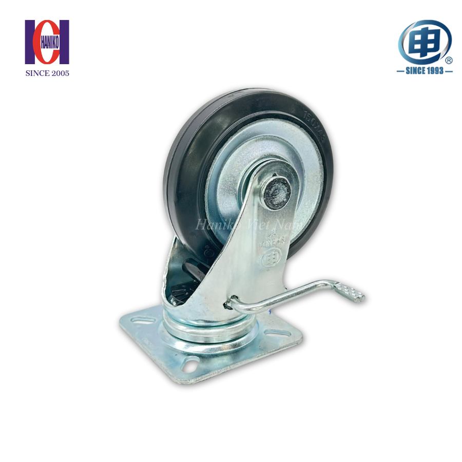 Bánh xe shenpai cao su phi 150 xoay khóa bản 43