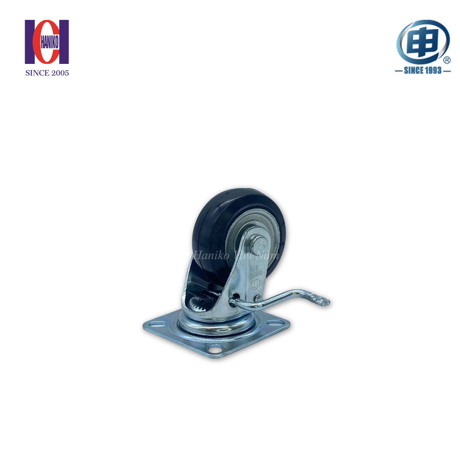 Bánh xe shenpai cao su đen phi 75 xoay khóa