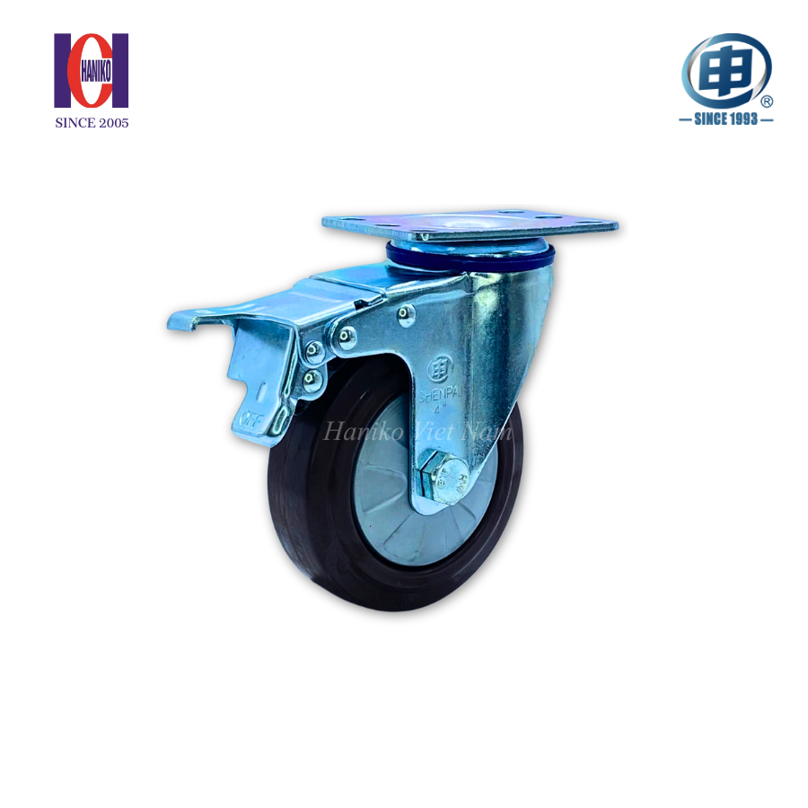 Bánh xe shenpai cao su phi 100 xoay khóa bản 32