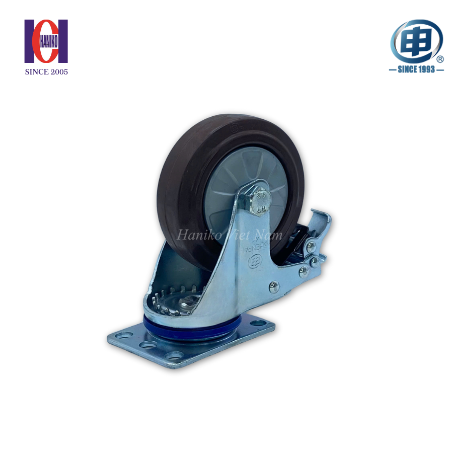 Bánh xe shenpai cao su phi 100 xoay khóa bản 32