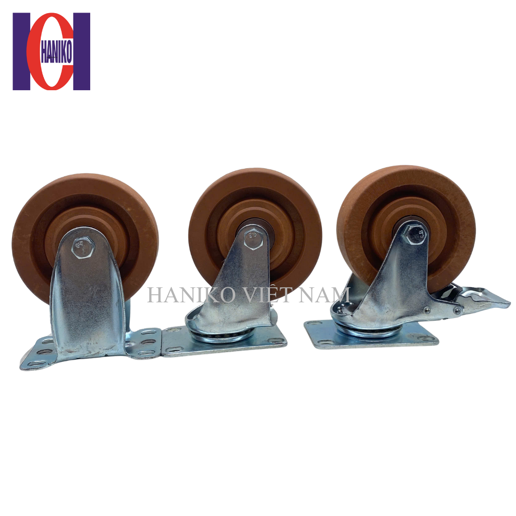 Bánh xe chịu nhiệt nâu phi 100x32 xoay khóa