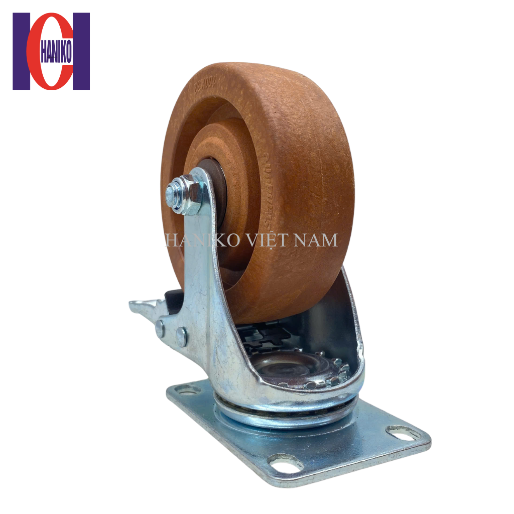 Bánh xe chịu nhiệt nâu phi 100x32 xoay khóa
