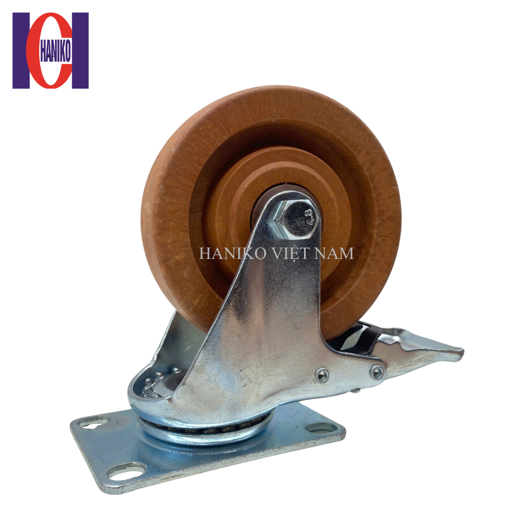Bánh xe chịu nhiệt nâu phi 100x32 xoay khóa