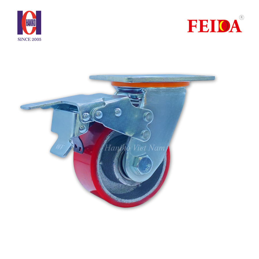 Bánh xe feida PU phi 100 xoay khóa