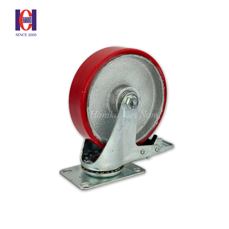 Bánh xe PU phi 125 xoay khóa bản 32