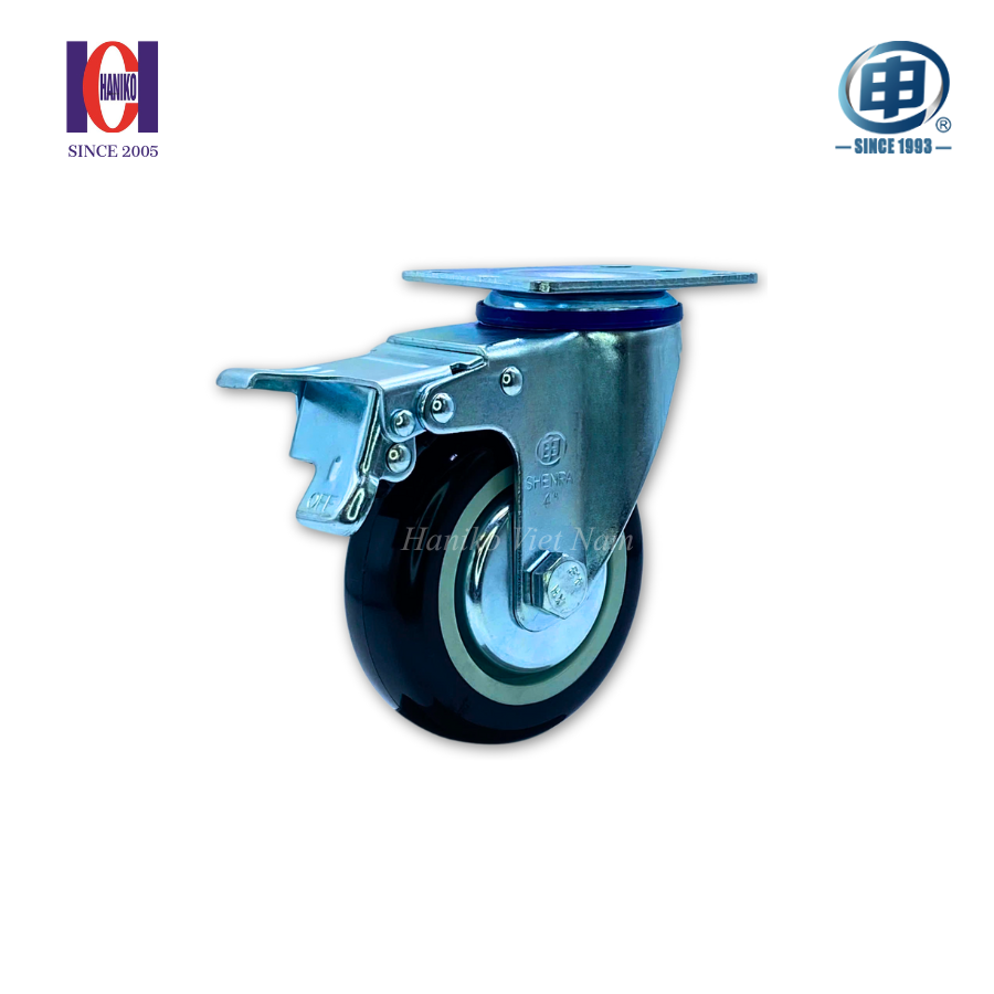 Bánh xe shenpai PU phi 100 xoay khóa bản 32