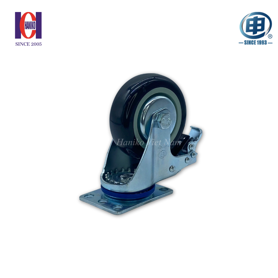 Bánh xe shenpai PU phi 100 xoay khóa bản 32