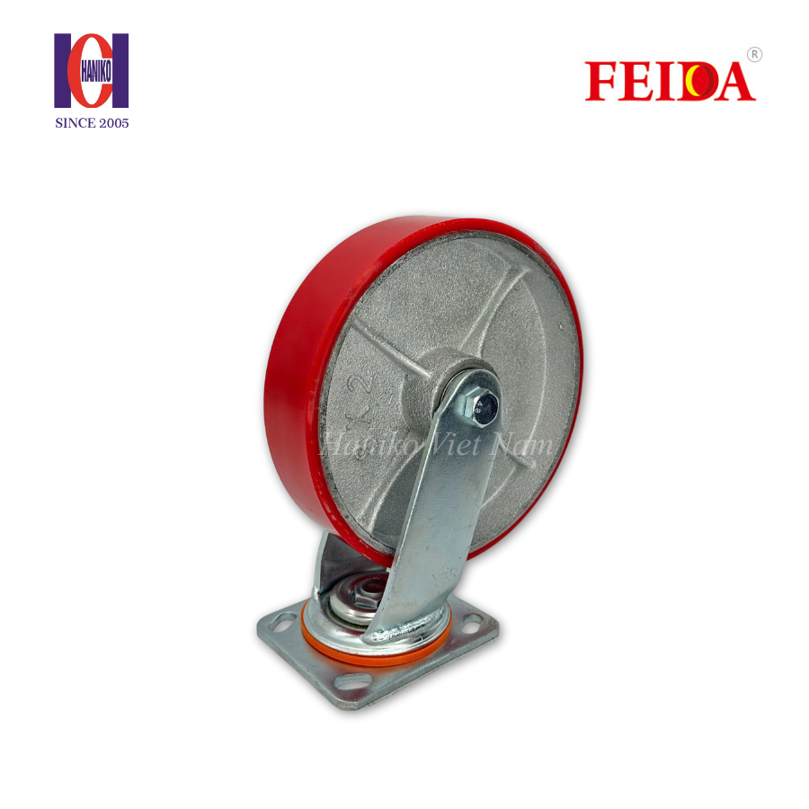 Bánh xe feida PU đỏ phi 200 xoay