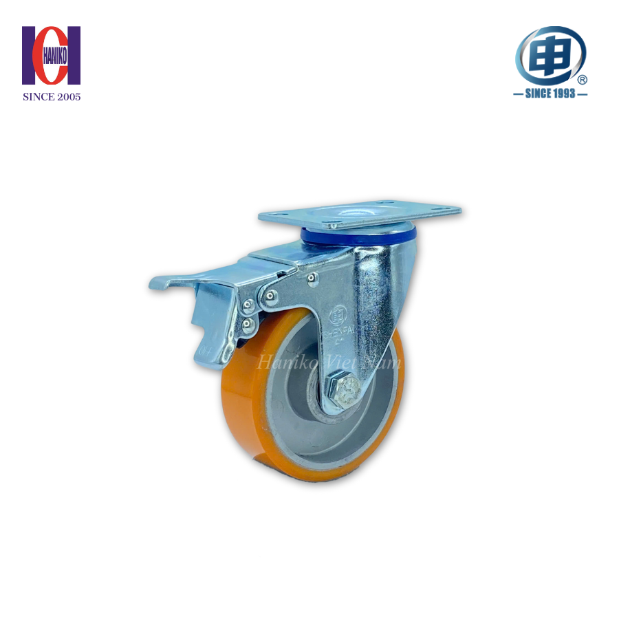 Bánh xe shenpai pu cốt nhôm tĩnh điện phi 100 xoay khóa bản 32