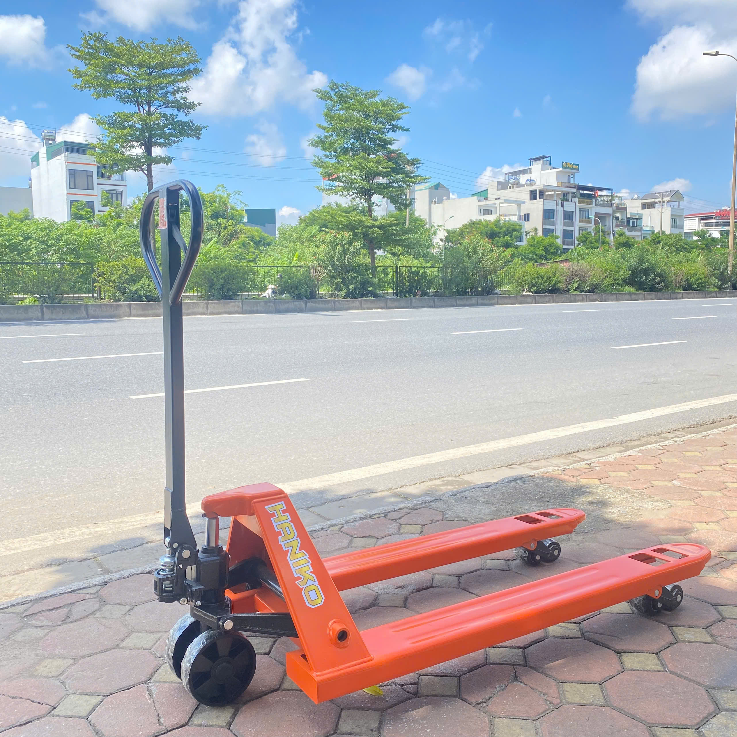 Xe nâng tay thấp 2000kg càng rộng 685x1220 bánh đen