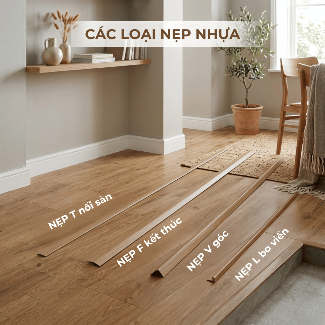CÁC LOẠI NẸP NHỰA TRONG TRANG TRÍ NỘI THẤT: NẸP T, NẸP F, NẸP V, NẸP L