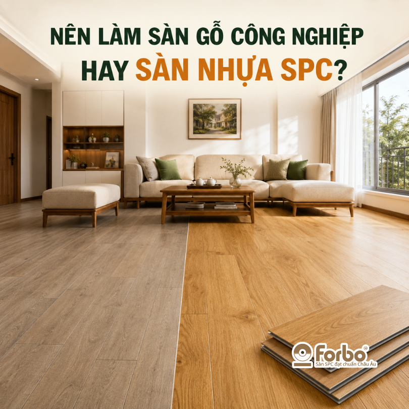 NÊN LÀM SÀN GỖ CÔNG NGHIỆP HAY SÀN NHỰA SPC? SO SÁNH CHI TIẾT TẠI FORBO