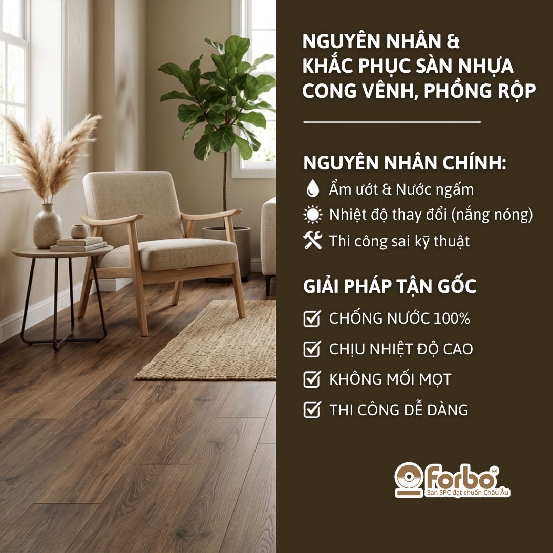 NGUYÊN NHÂN VÀ CÁCH KHẮC PHỤC SÀN NHỰA CONG VÊNH, PHỒNG RỘP TẬN GỐC
