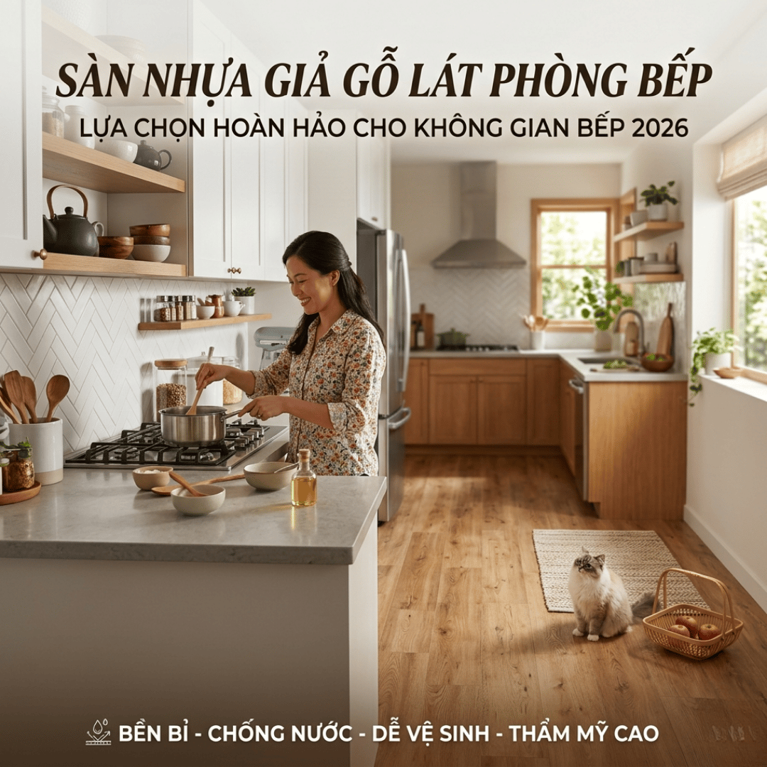 SÀN NHỰA GIẢ GỖ LÁT PHÒNG BẾP: LỰA CHỌN HOÀN HẢO CHO KHÔNG GIAN BẾP 2026