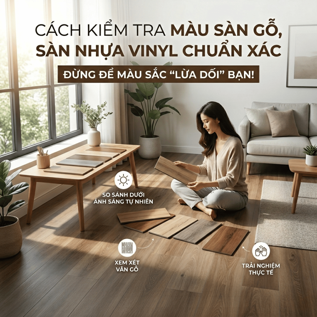 CÁCH KIỂM TRA MÀU SÀN GỖ, SÀN NHỰA VINYL CHUẨN XÁC: ĐỪNG ĐỂ MÀU SẮC 