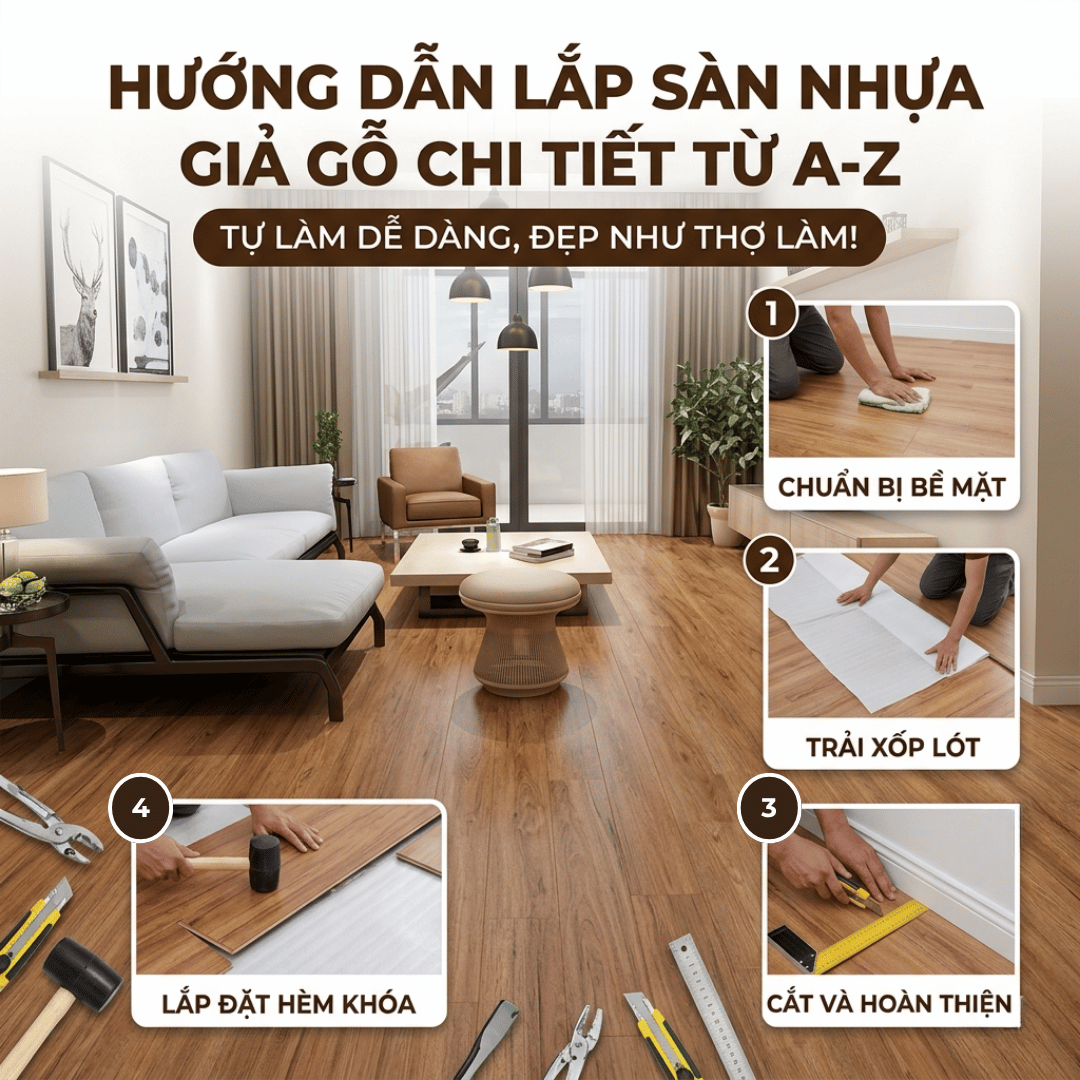 HƯỚNG DẪN LẮP SÀN NHỰA GIẢ GỖ CHI TIẾT TỪ A-Z: HÈM KHÓA &  TỰ DÁN