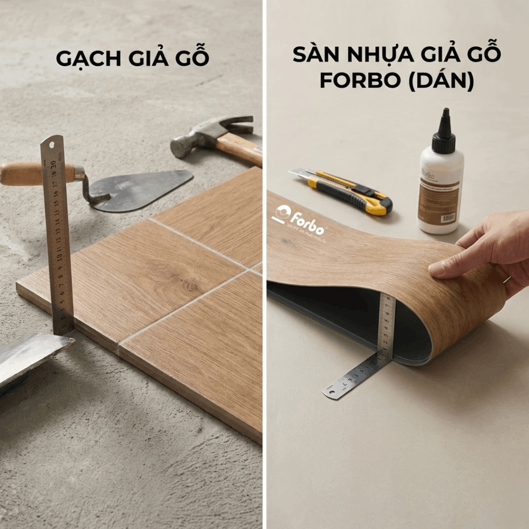 So sánh Gạch giả gỗ và Sàn dán nhựa giả gỗ: Nên chọn loại nào?