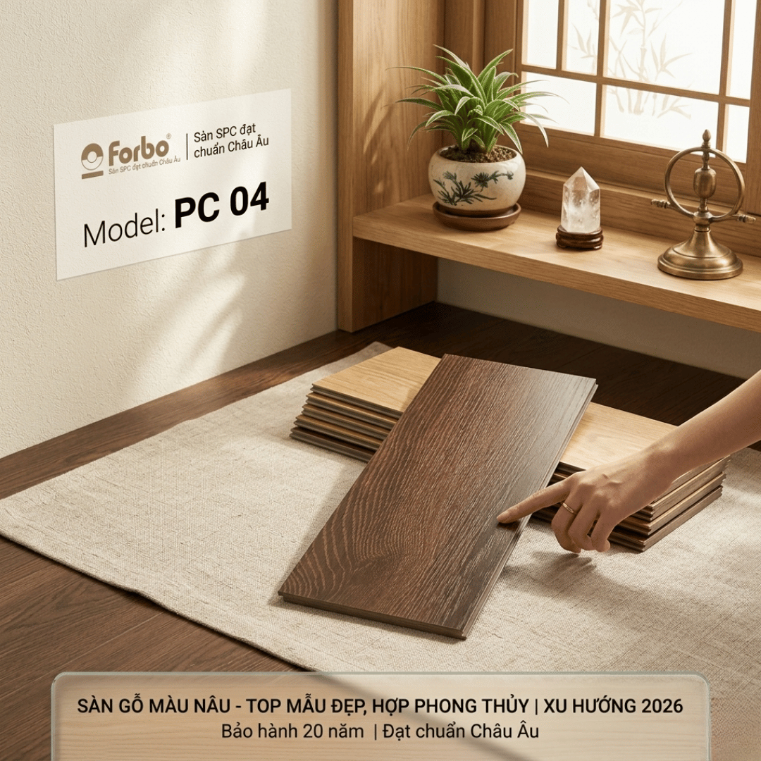 SÀN GỖ MÀU NÂU: TOP MẪU ĐẸP, HỢP PHONG THỦY VÀ XU HƯỚNG 2026