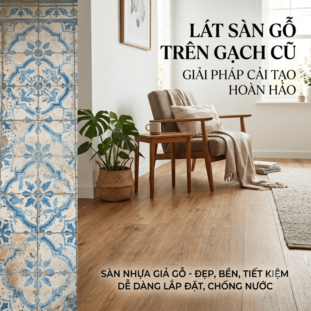 LÁT SÀN GỖ TRÊN NỀN GẠCH HOA CŨ: GIẢI PHÁP CẢI TẠO NỘI THẤT HOÀN HẢO