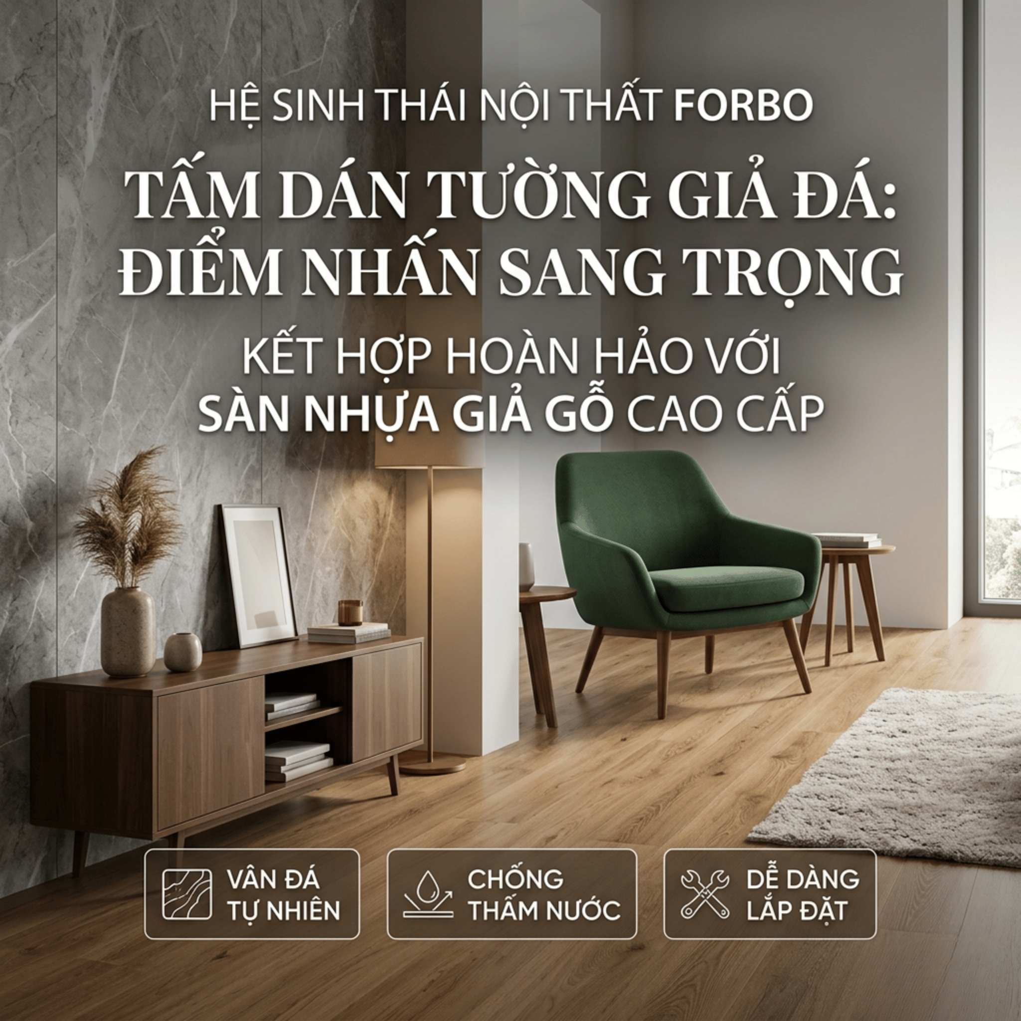 TẤM DÁN TƯỜNG GIẢ ĐÁ: ĐIỂM NHẤN SANG TRỌNG TRONG HỆ SINH THÁI NỘI THẤT FORBO