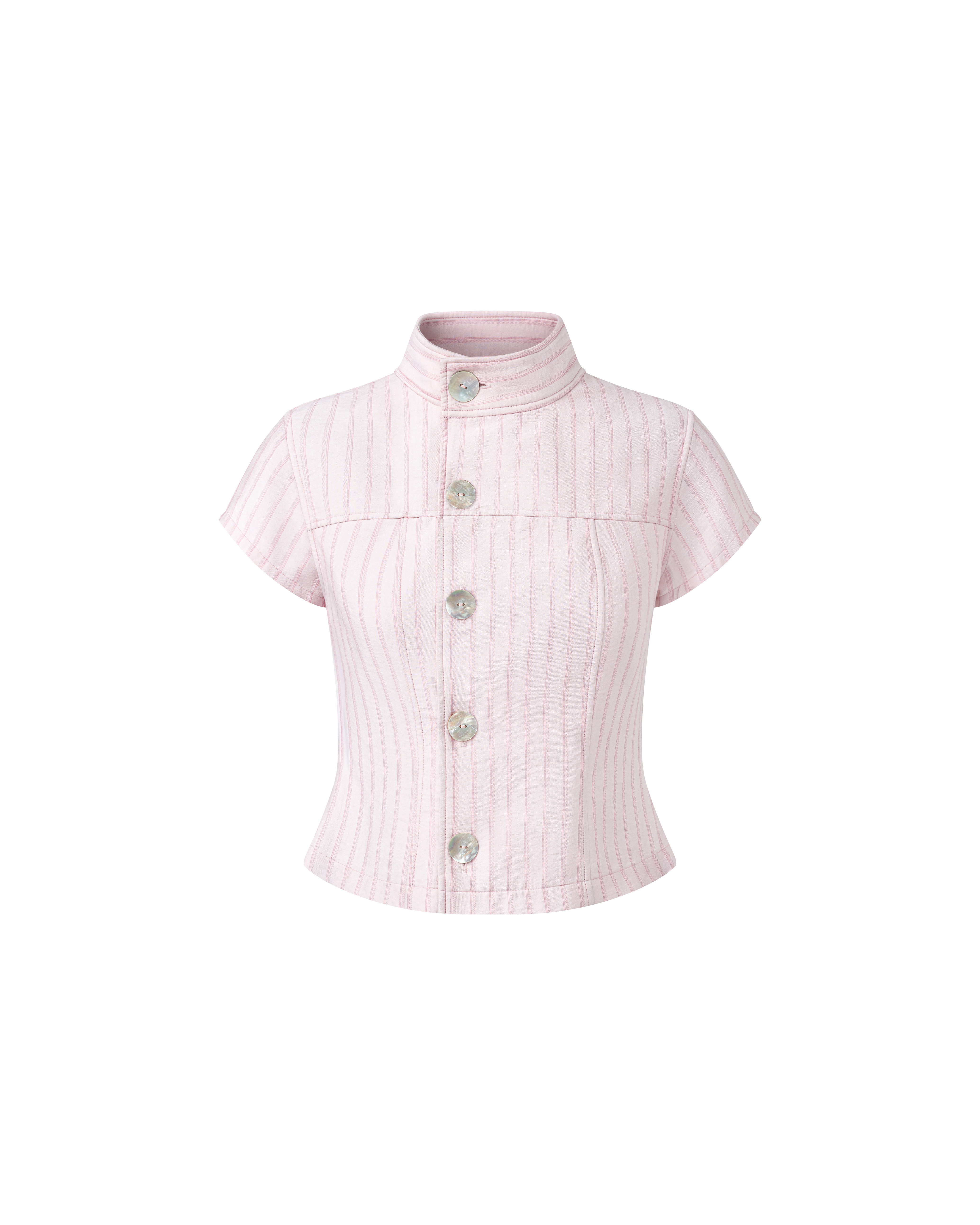 MANDARIN COLLAR STRIPE TOP