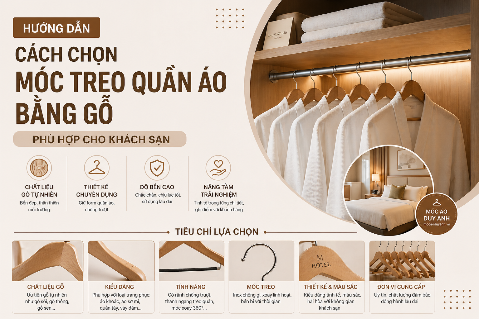 Hướng Dẫn Cách Chọn Móc Treo Quần Áo Bằng Gỗ Phù Hợp Cho Khách Sạn