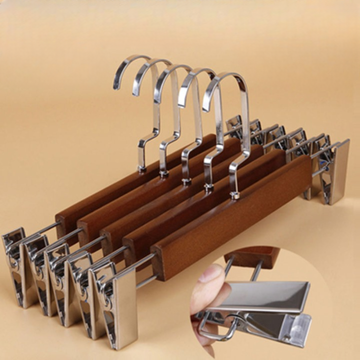 Kẹp Quần Gỗ Nâu Cao Cấp - Kẹp Inox Bóng