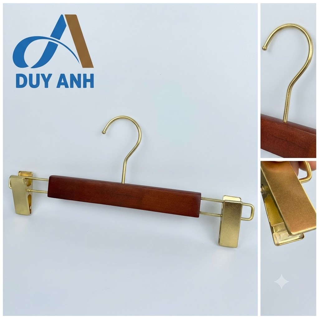 Kẹp Quần Gỗ Nâu Cao Cấp - Kẹp Mạ Vàng