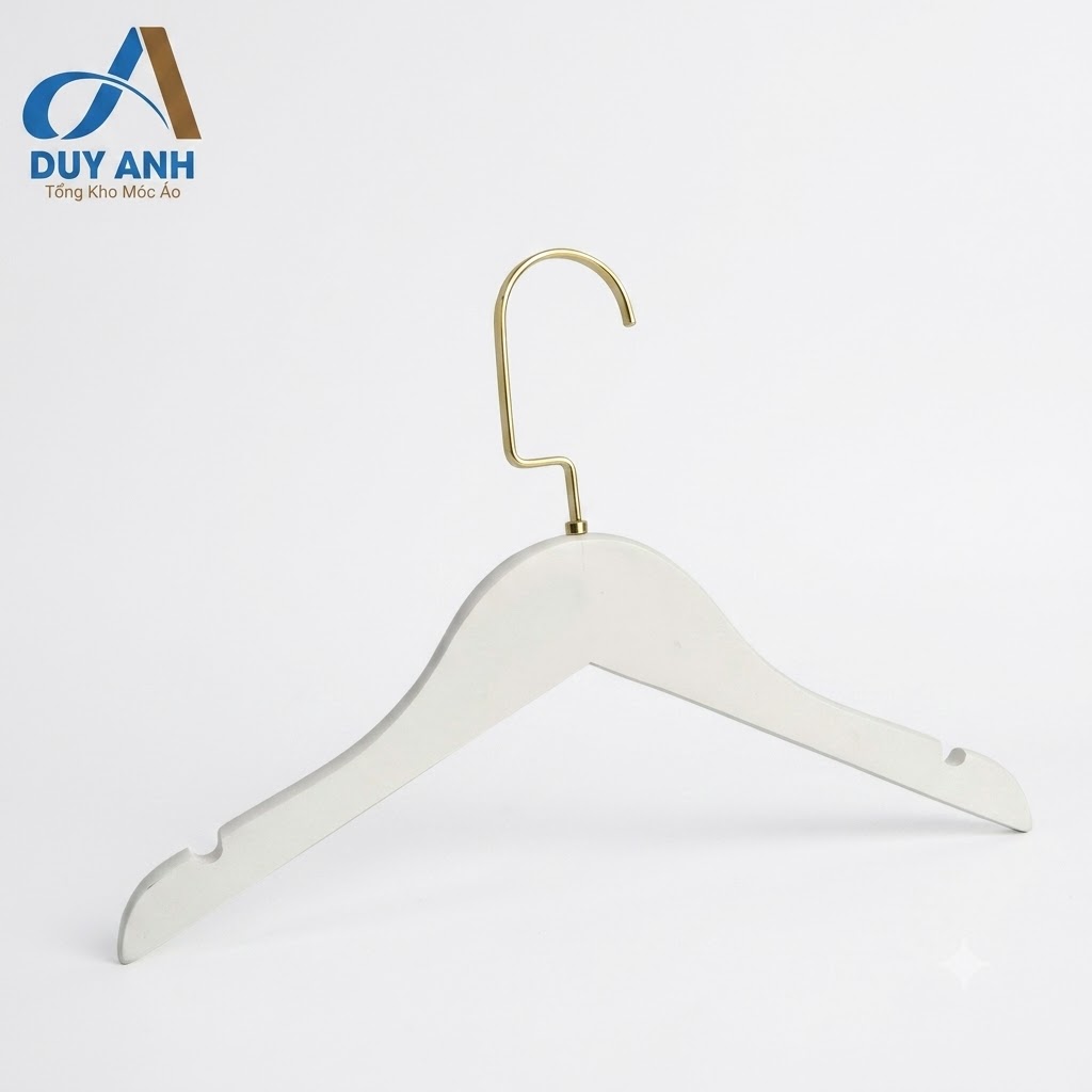 Móc Áo Gỗ Trẻ Em - Trắng Tròn - Đầu Mạ Vàng