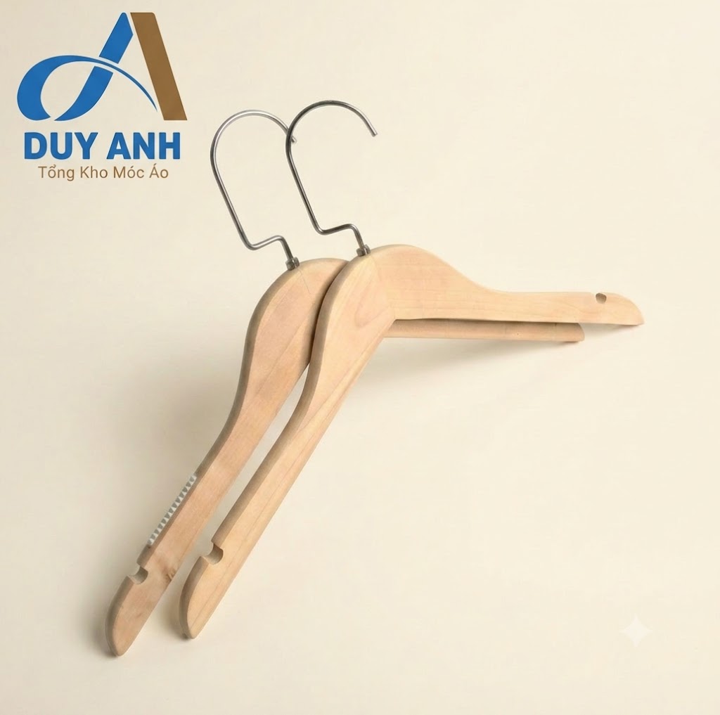 Móc Áo Gỗ Nữ - Mộc Tròn - Đầu Mạ Vàng