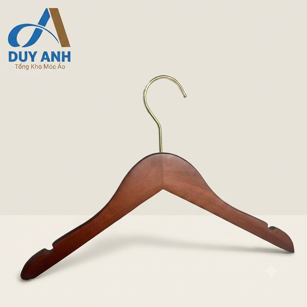 Móc Áo Gỗ Trẻ Em - Nâu Tròn - Đầu Mạ Vàng