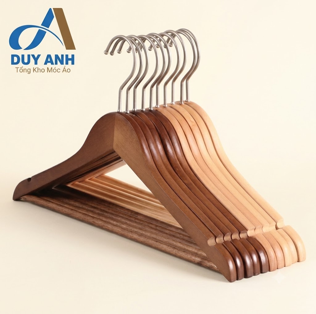 Móc Áo Gỗ Nam Nữ 44cm Cao Cấp Có Thanh Ngang - Giữ Form Quần Áo, Chắc Chắn