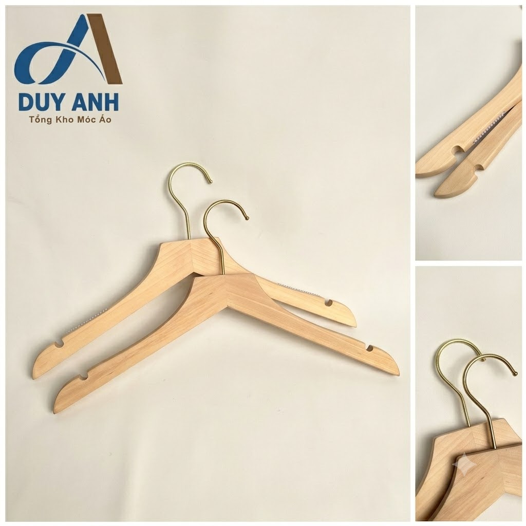 Móc Áo Gỗ Nữ - Mộc Bằng - Đầu Mạ Vàng