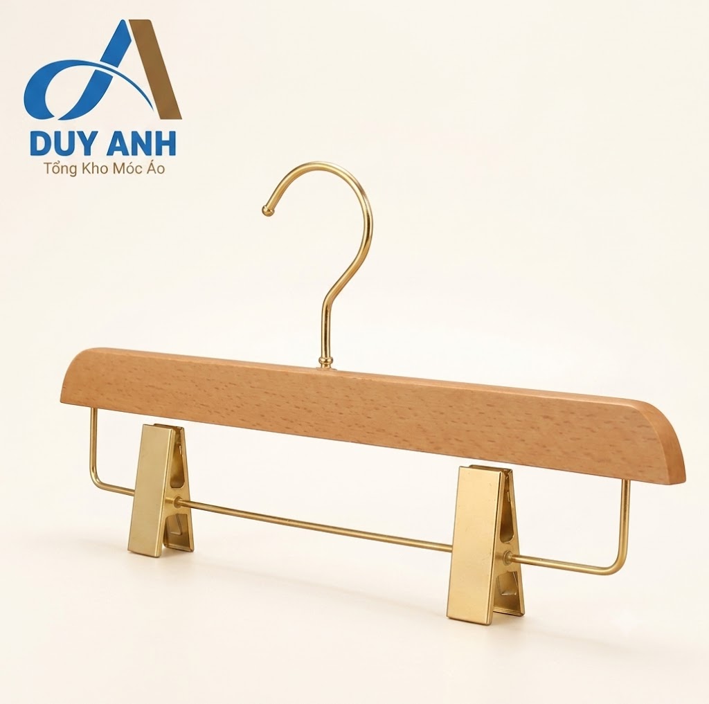 Kẹp Quần Gỗ Vàng Cao Cấp - Kẹp Ngang Mạ Vàng